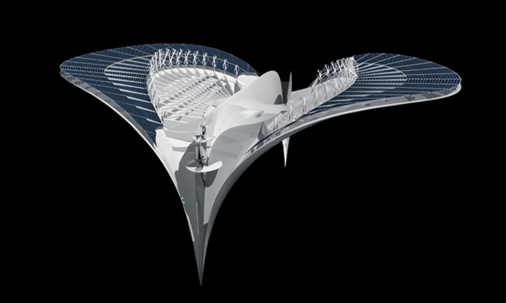 Jacques Rougerie vislumbra uma cidade flutuante em forma de uma Raia Manta que seria totalmente auto-sustentável. (Divulgação / Jacques Rougerie)