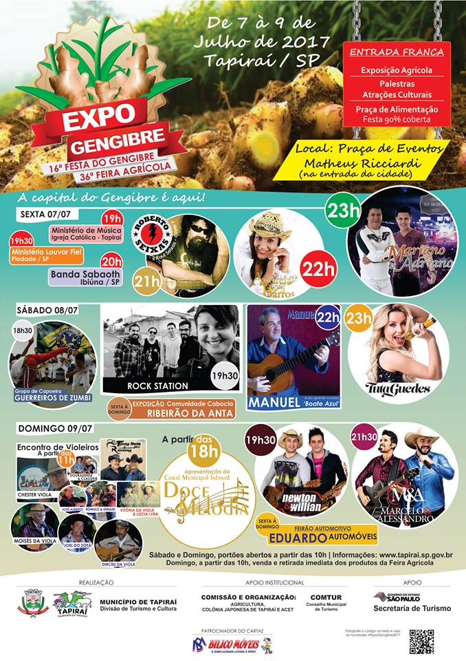 Confira a Programação completa da Expo Gengibre 2017 na cidade de Tapirai no interior de São Paulo. (Divulgação / Internet)